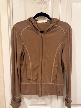 Vintage DKNY Jeans Brown Waffle Knit Zip-Up Hoodie | Y2K Thermal